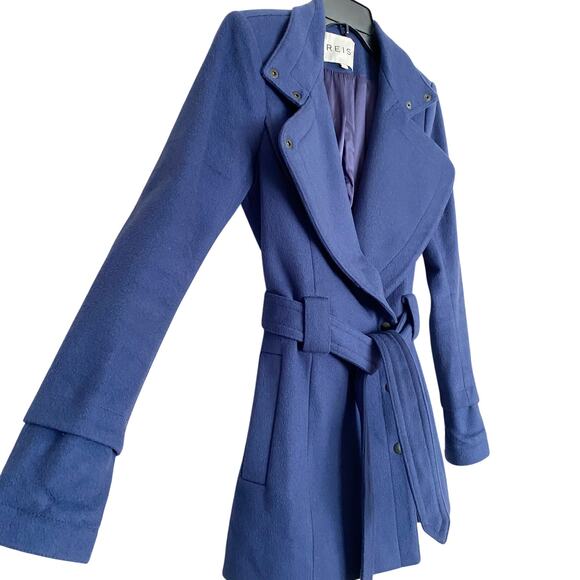 REISS Wool Cashmere Blue Peacoat Jacket Belted - Size XS - Picture 3 of 5